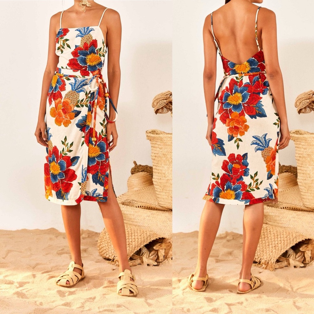 FARM Rio, Tied Waist Colorful Midi Dress